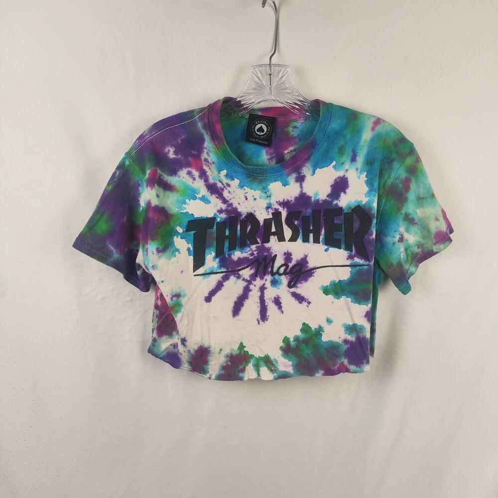 Thrasher Shirt Womens Small Multicolor Tie Dye Mag Graphic Cropped Tee Skate